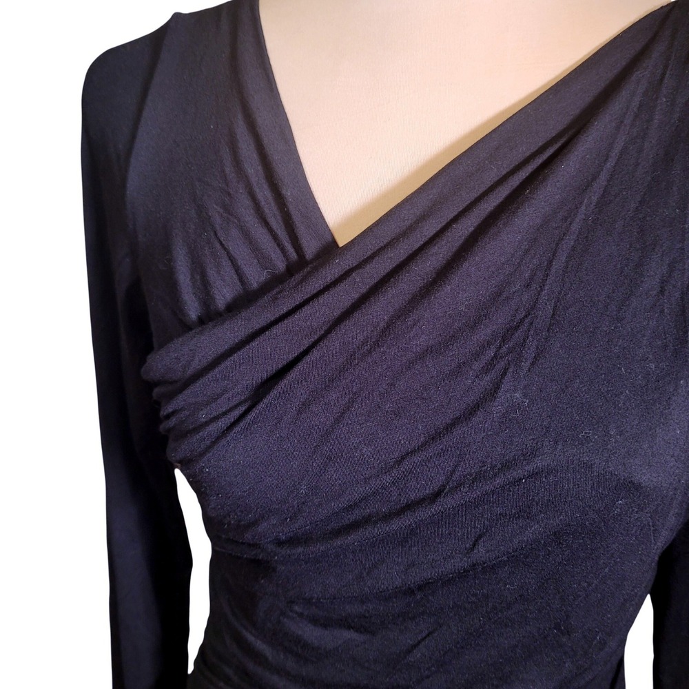 Bailey 44 Black Ruched‎ Long Sleeve Bodycon Top Surplice Sexy Minimalist Date S - Picture 4 of 7